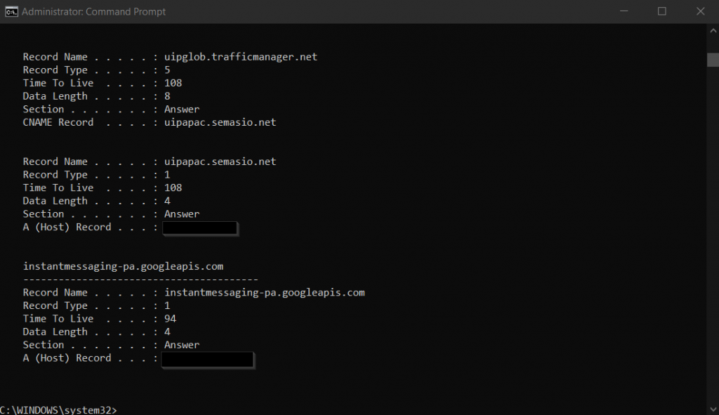 display dns