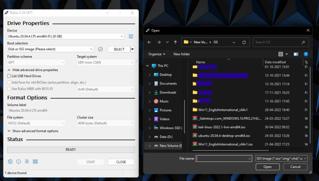 select iso file